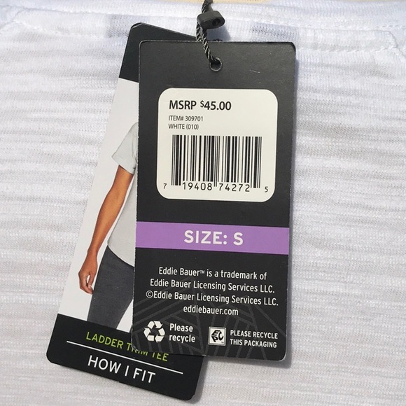 NWT Eddie Bauer White Baseball Style Ladder Trim T Shirt Size Small - Picture 12 of 16